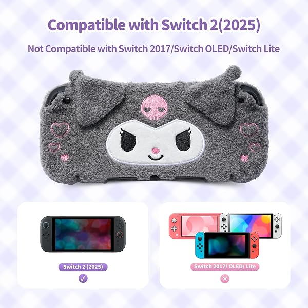 Kuitmor Cute Plush Protective Case Compatible with Switch 2 (2025), Anti-Scratch and Shock-Absorption Hard PC Shell Cover for Switch 2 Game Console and Joystick Controller - KLM - 2
