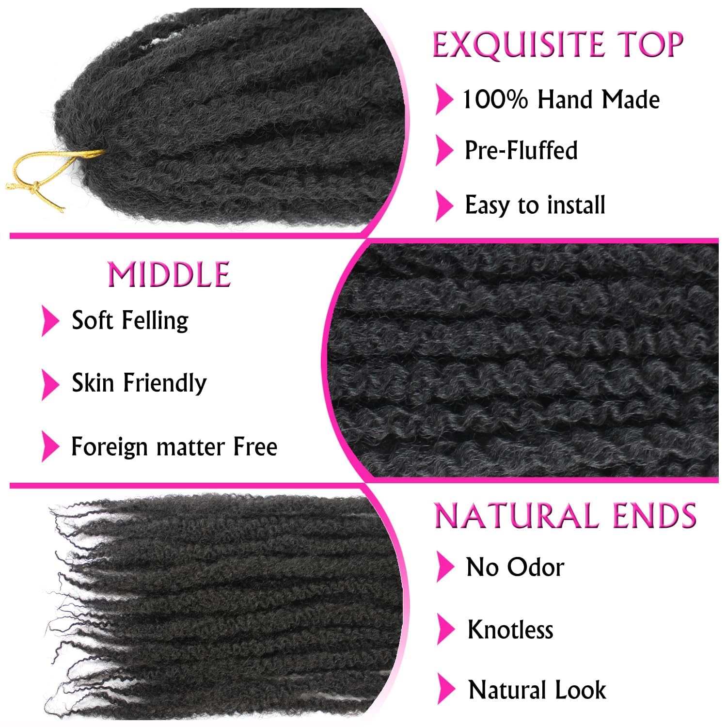 Enbeautiful Marley Twist Hair 24 Inch 8packs Marley Twists Braiding Hair Long Cuban Twist Hair Pre Fluffed Afro Kinky Curly Twists Crochet Hair Synthetic Marley Braids Extensions,1B#