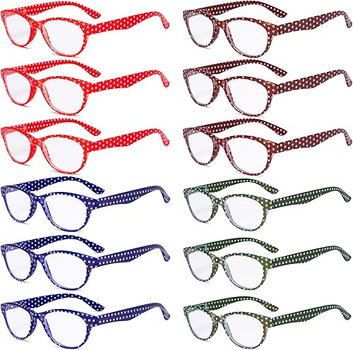 Eyekeppe - Paquete de 4 lentes de lectura para mujer, diseño de lunares, ojo de gato, para lectura