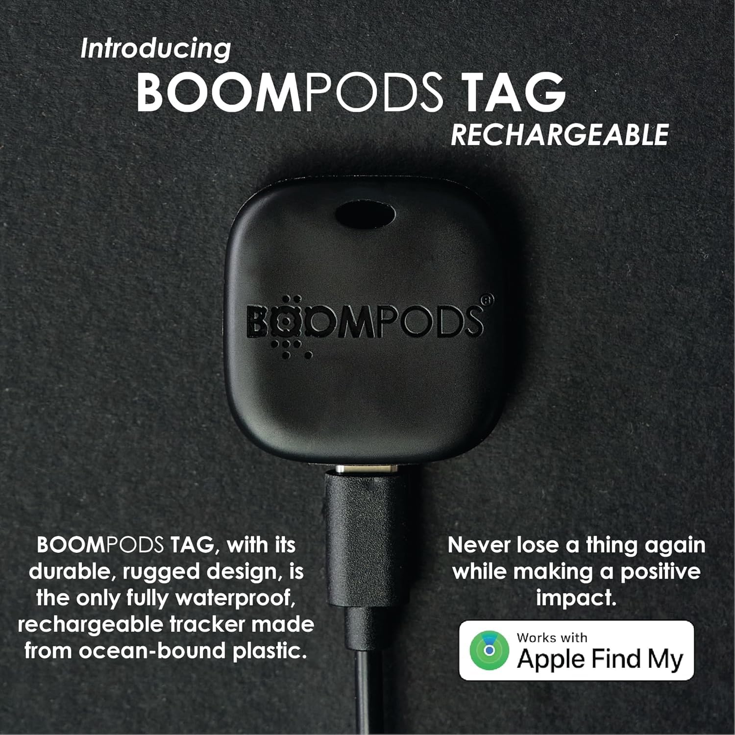 Boompods Boomtag Ricaricabile Tracker Tag, Confezione da 2 - Mini Localizzatore Tag compatibile con Apple Find My App, Impermeabile IPX7, Bluetooth Trova Oggetti per Portafogli, Bagagli, Bambini