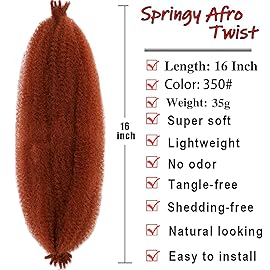 Kossys 8 Packs Springy Afro Twist Hair 16 INCH Pre-fluffed Naturaly Twist for Protective Styling Marley Crochet Twist Braiding Hair for Black Women (16inch, 350)