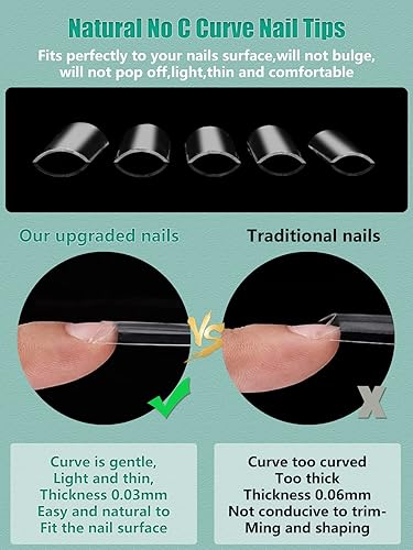 Miniatura 4 de 480 puntas de uñas extra largas sin curva C XL, 2 paquetes de puntas de uñas naturales y transparentes para uñas acrílicas, juego profesional, 12
