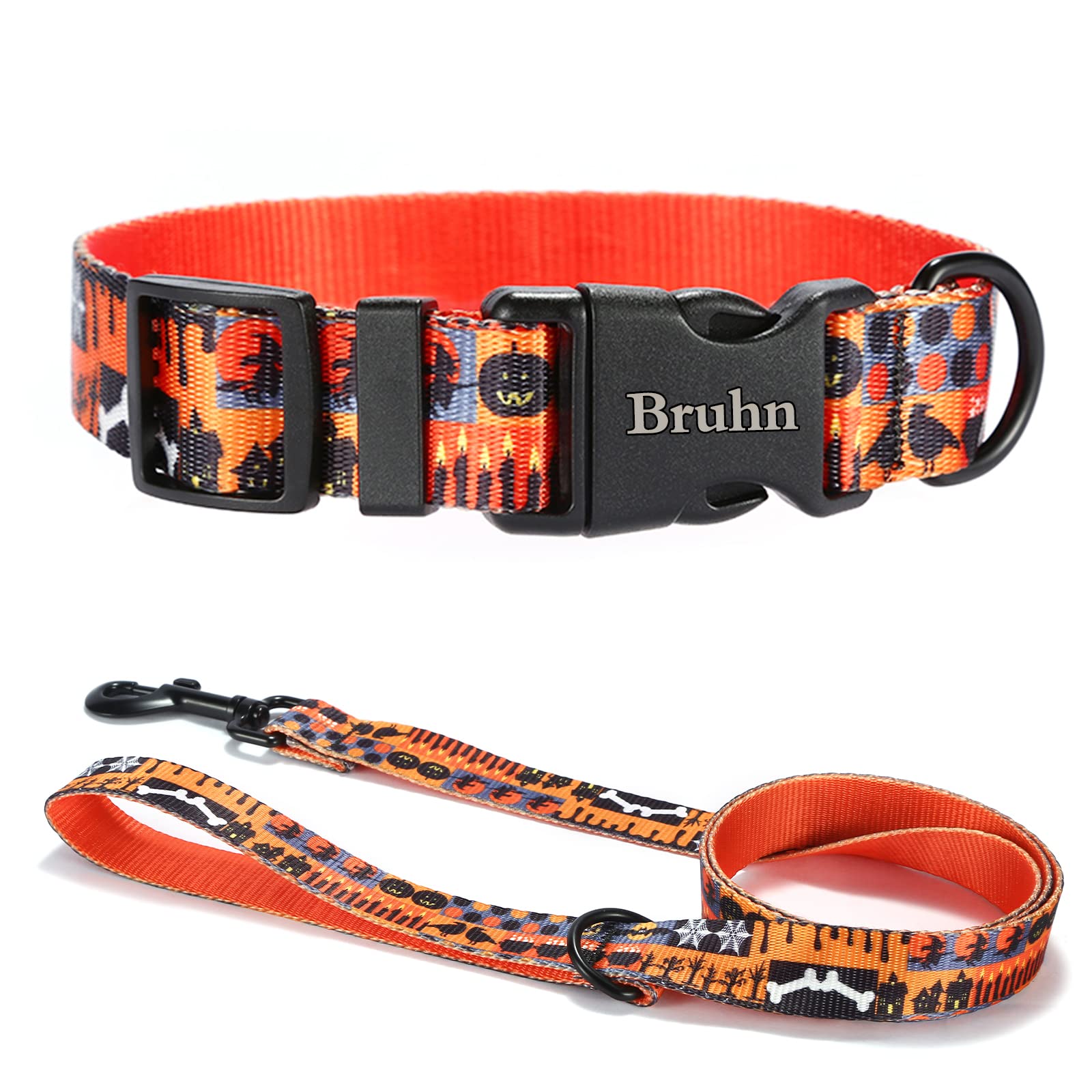 Personalized Dog Collars Lightweight Adjustable Nylon Collars Custom Engraved Name Number for Small Medium Large Boy Girl Dogs- Festival Pattern (Halloween)