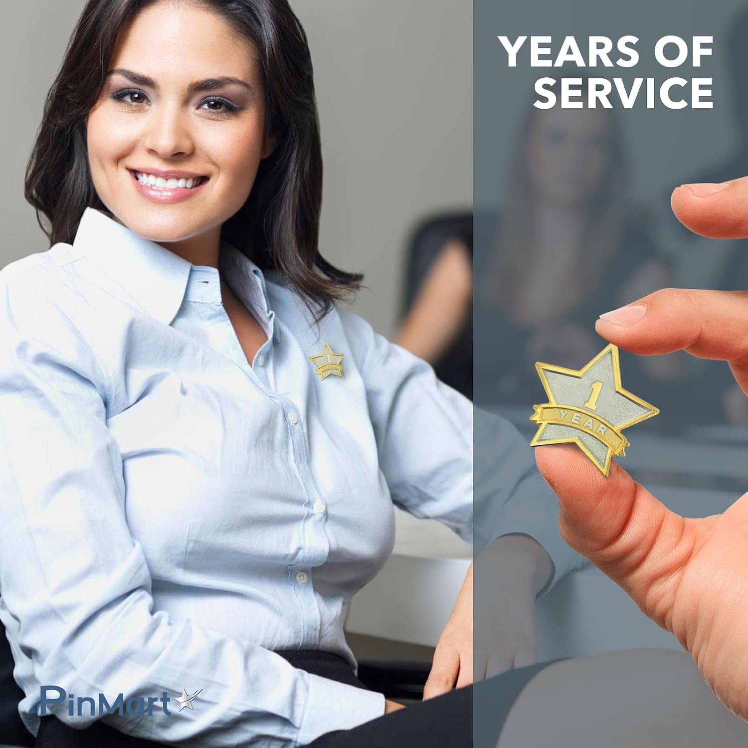 PinMart Year Service Award STAR Lapel Pin – Gold Color Plated- & Silver-Plated Metal Workplace Reward Pin – 1-30 Years of Service Star Pins for Long Standing Employees or Volunteers