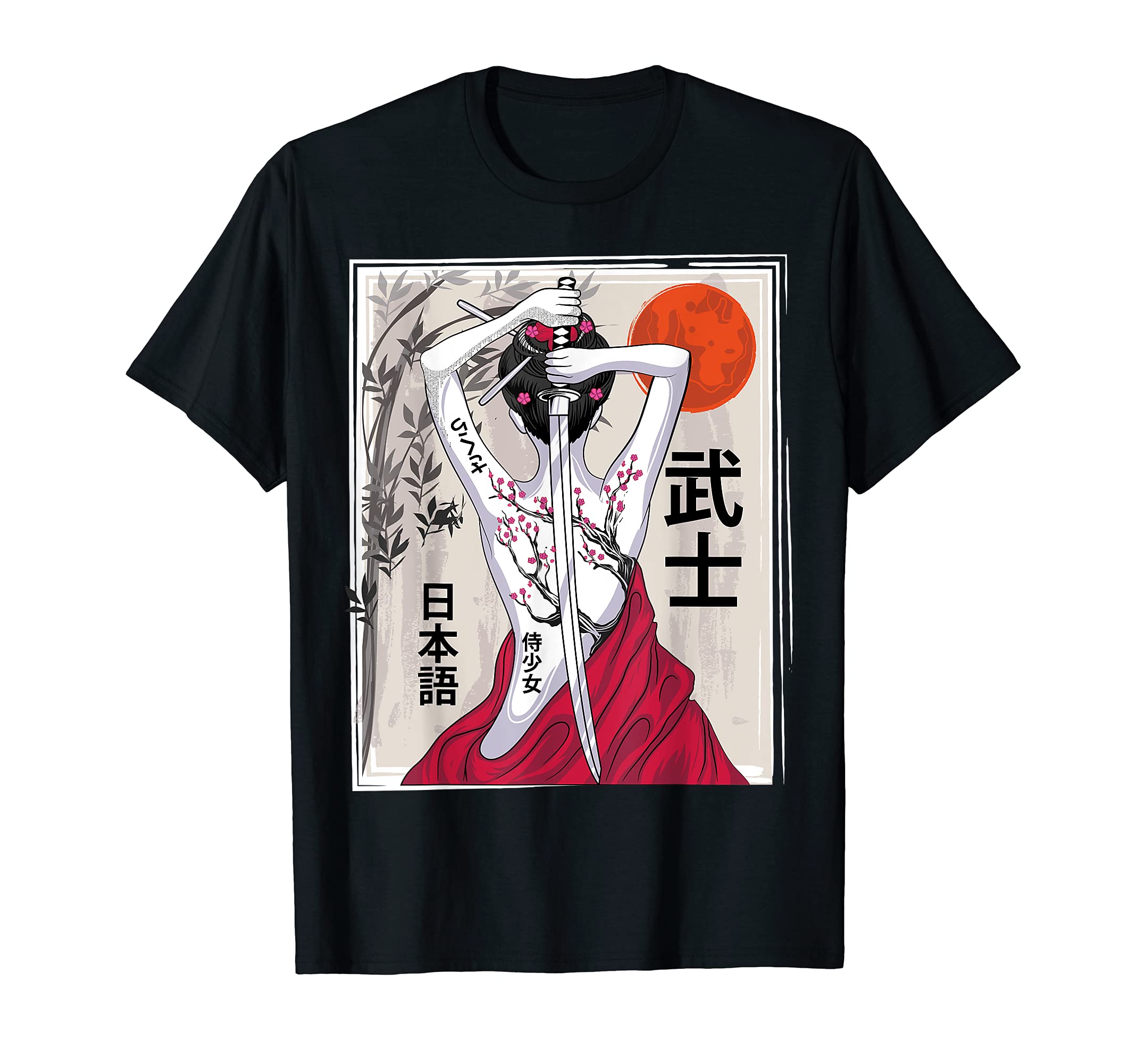 GoshWowJapanese Samurai Culture Scenery Vintage Sakura Cherry T-ShirtOEKO-TEX STANDARD 100