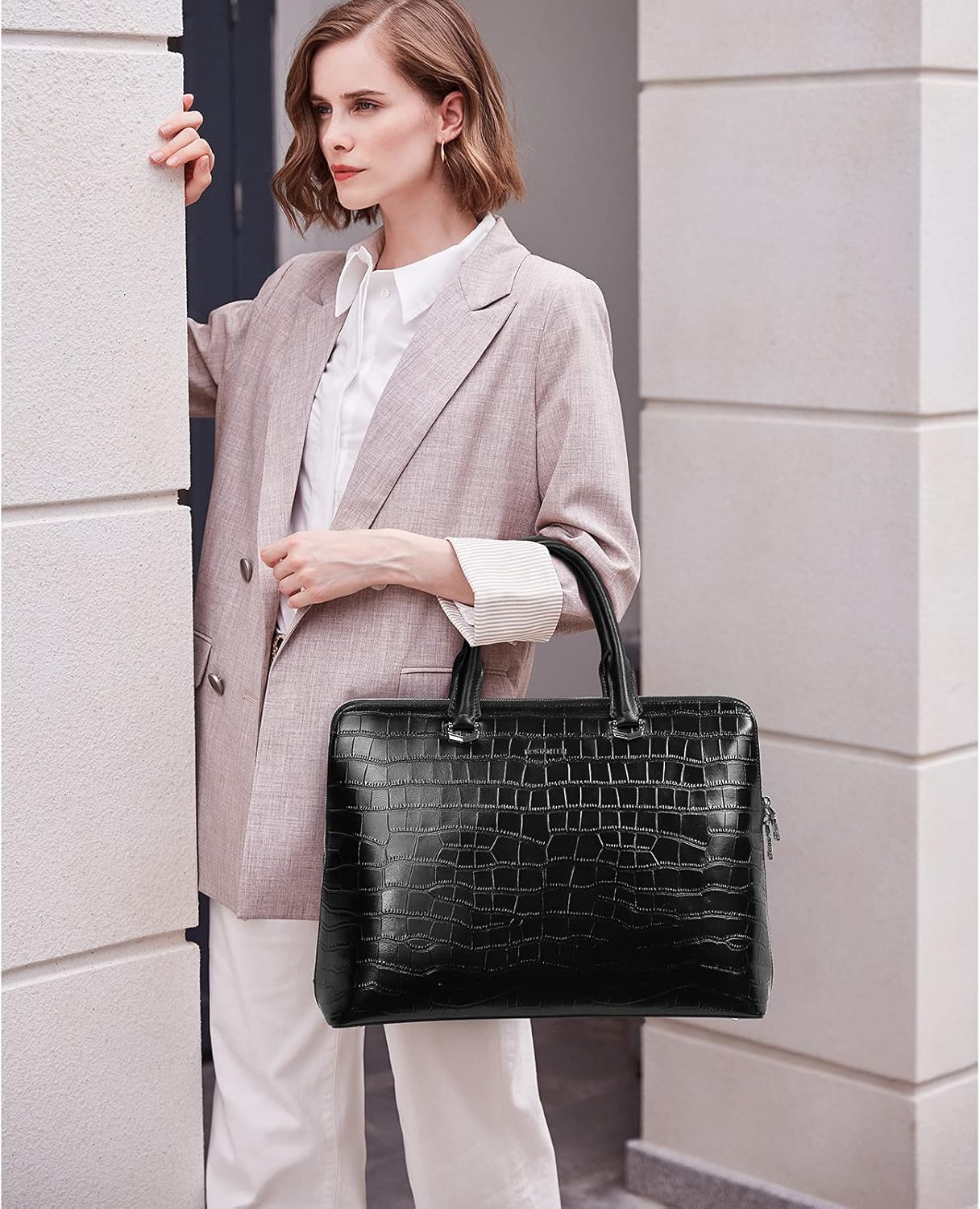 BOSTANTEN Briefcase for Women Leather 15.6 inch Laptop Shoulder Bag Office Work Crossbody Handbag - Image 2