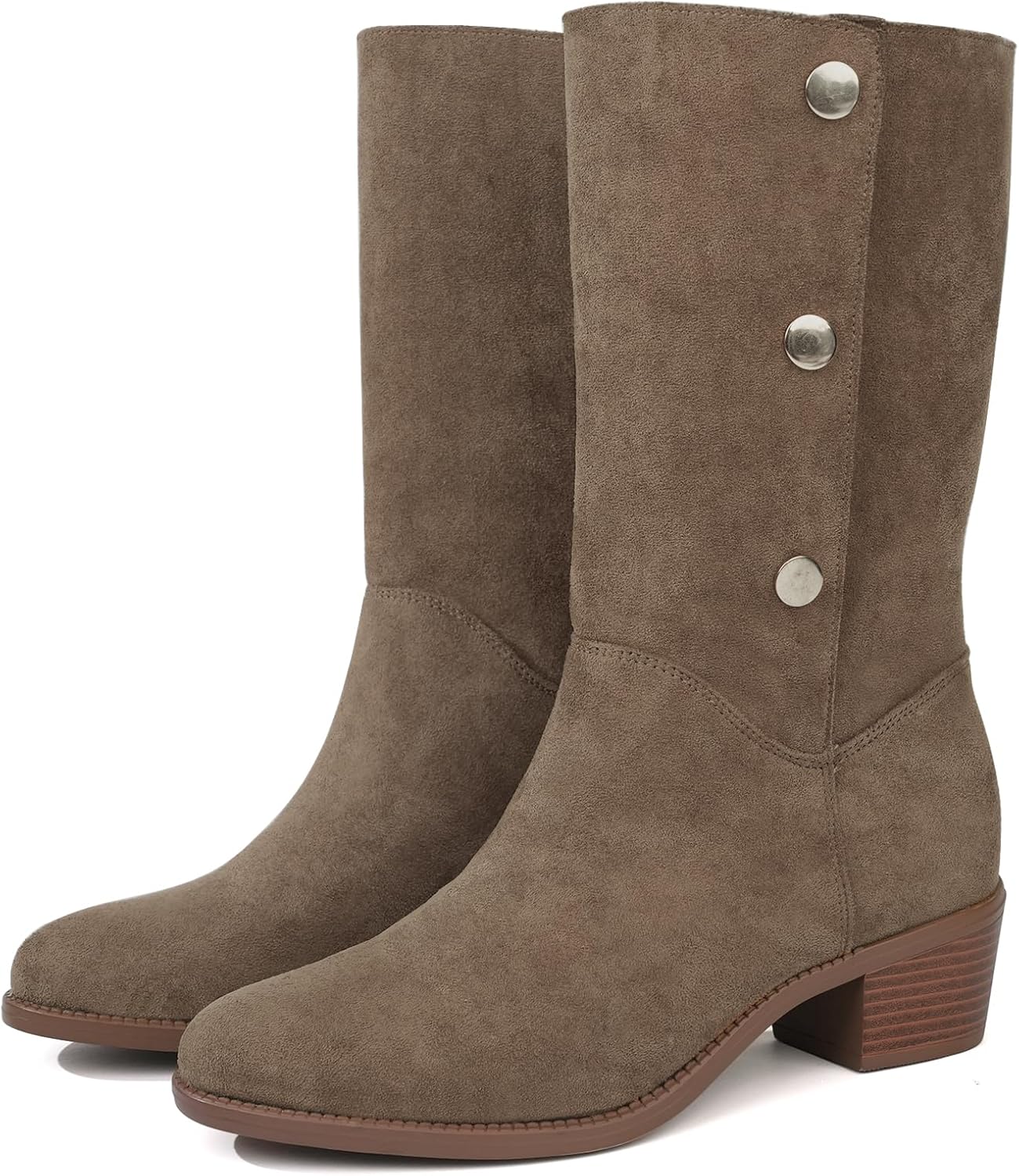 starmerx Womens Suede Mid Calf Boots 3 Way Fold Over Style Chunky Block Heel Booties Fall Winter