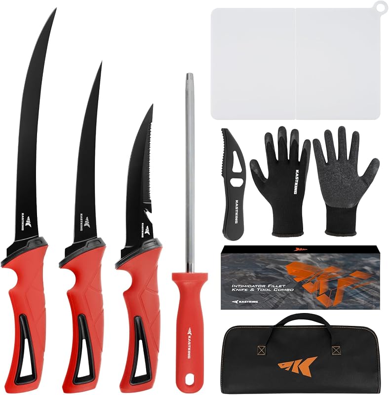 KastKing Intimidator Fillet Knife Set, Fishing Gifts for Men, 8-Piece | G4116 German Stainless-Steel Blades, Ergo Non-Slip Handle, Corrosion-Resistant, Complete Fillet Knife Set