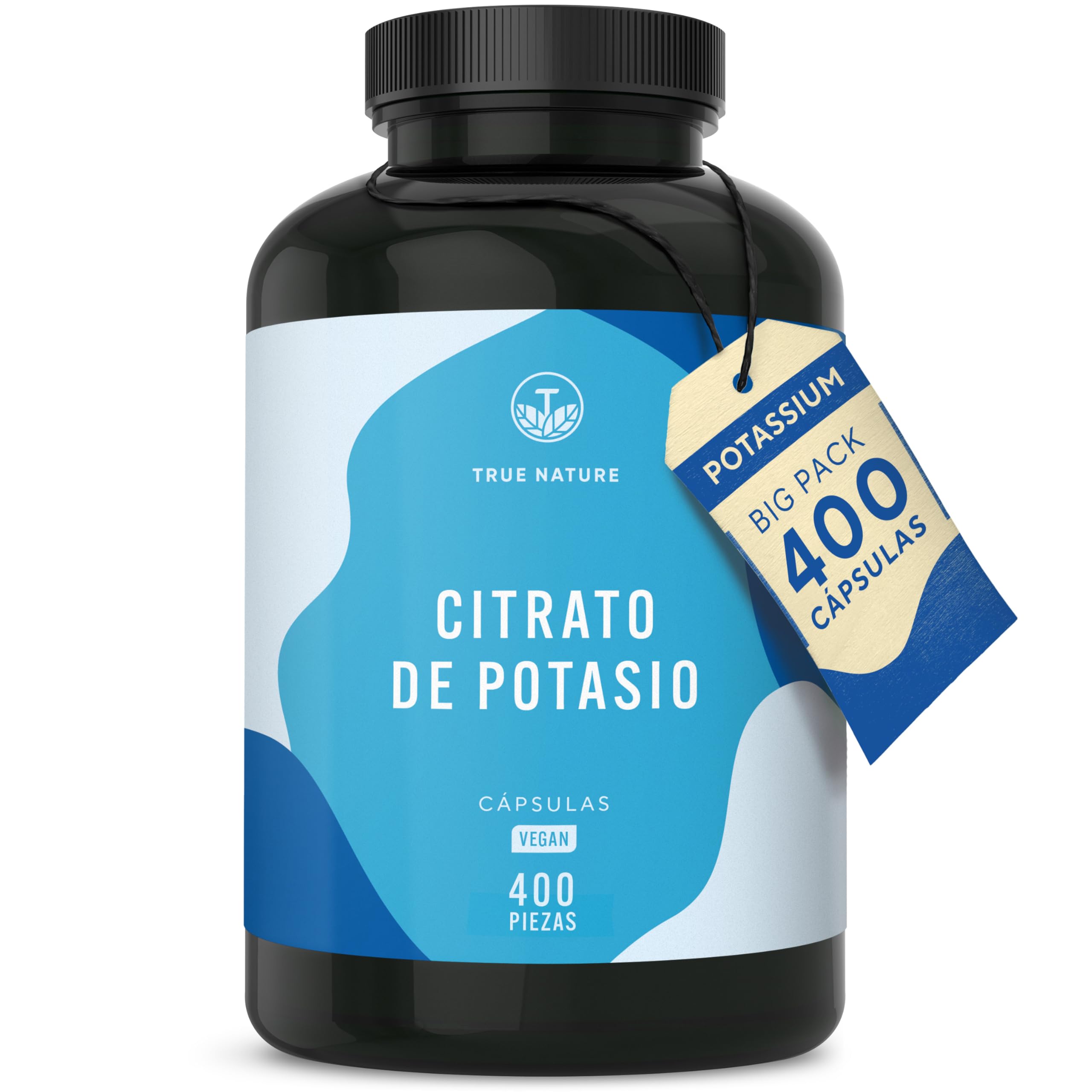 Citrato de Potasio - 2222 mg Alta Dosis - 400 cápsulas (6 meses) - Potasio elemental procedente del citrato de potasio - Potassium - Vegano y sin aditivos - TRUE NATURE