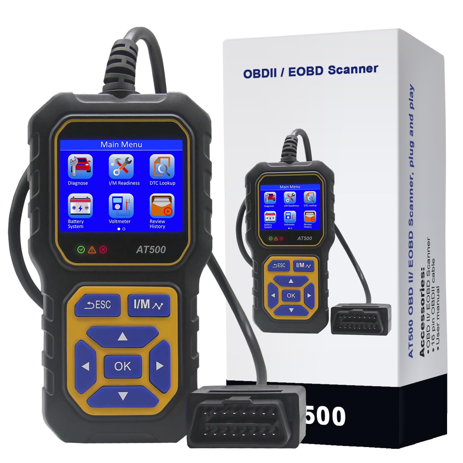 OBD2 Diagnosegerät Scanner, iKiKin Motor System Diagnose Tool Überprüfen Sie das Motorspannungsmesser Motor Fehlercodeleser Passend für den Code Scanner Aller OBDII/EOBD Protokolle (Blau)