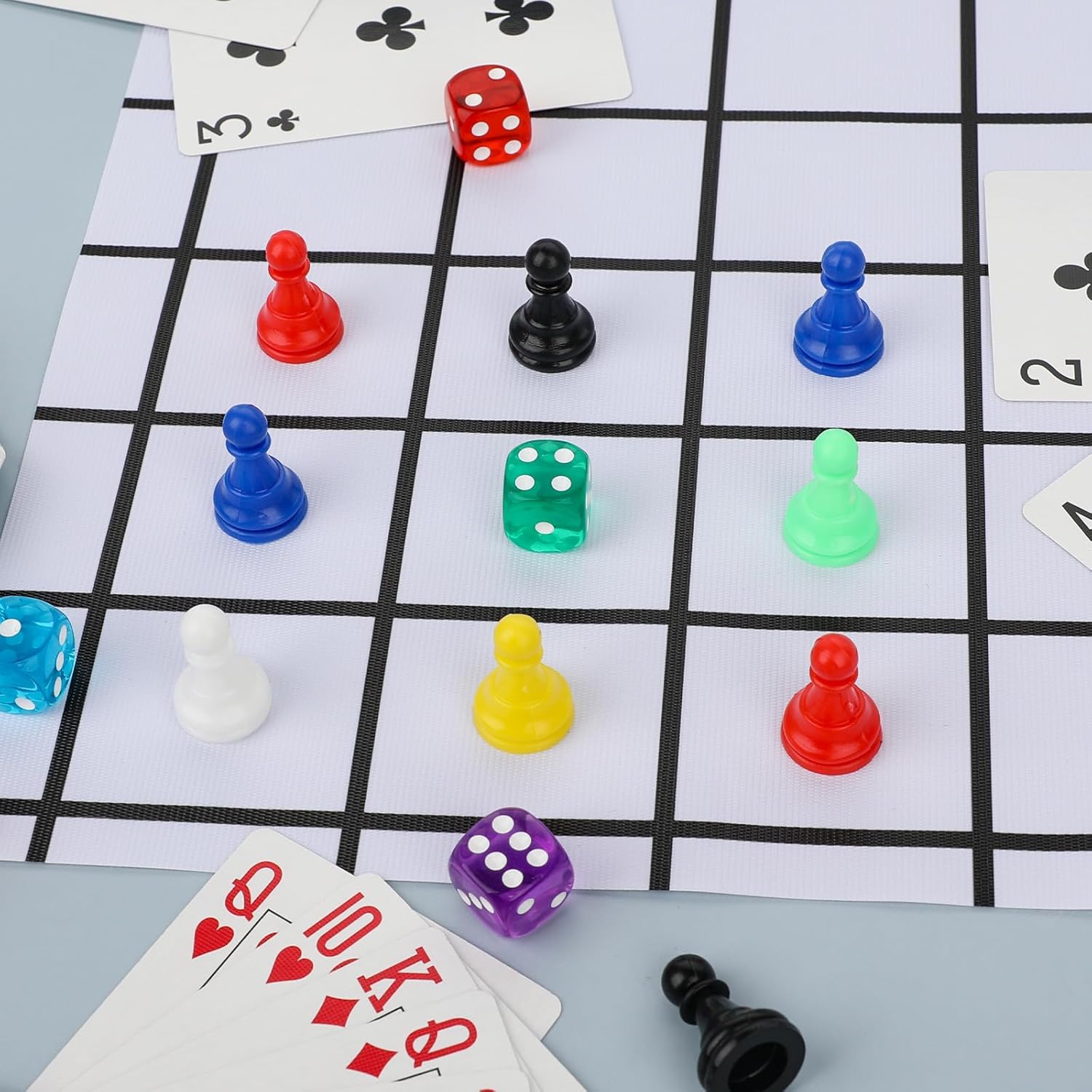 28pcs Multicolor Board Game Pieces, Game Pawns Include 24 Chess Pieces and 4 Dices Game Pieces for Board Games Plastic Chess Checkers Game Components Table Marking