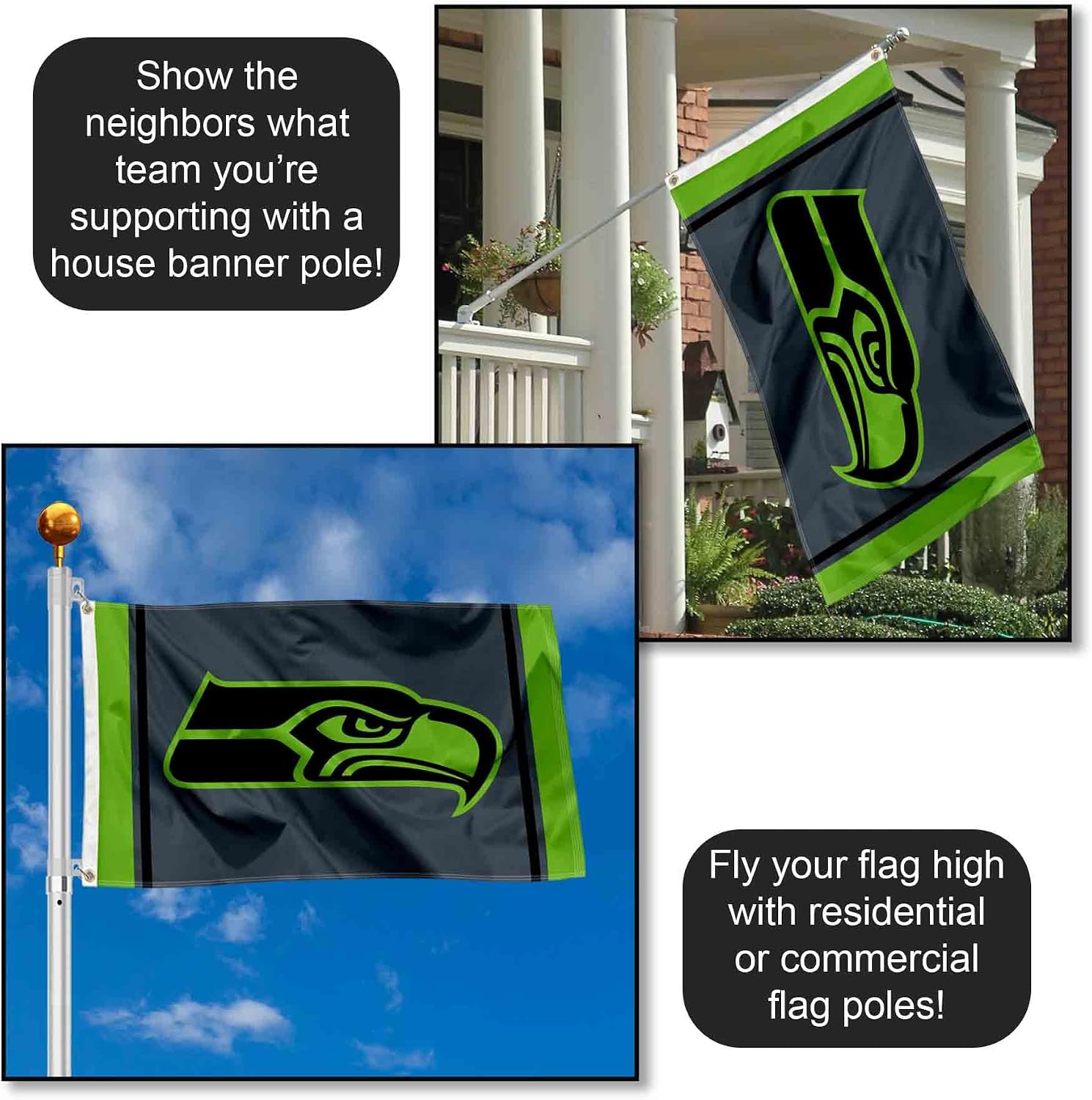 Seattle Seahawks Blackout Sideline Flag Outdoor Indoor 3x5 Foot Banner