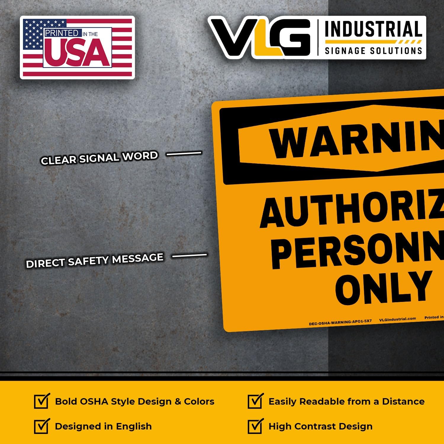 Authorized Personnel Only Warning Labels, 5-Pack, 5" x 7" OSHA Style Safety Decals, High Visibility Orange & Black, Waterproof UV Laminated Industrial Warning Signs for Restricted Areas, Facilities & Equipment image 4