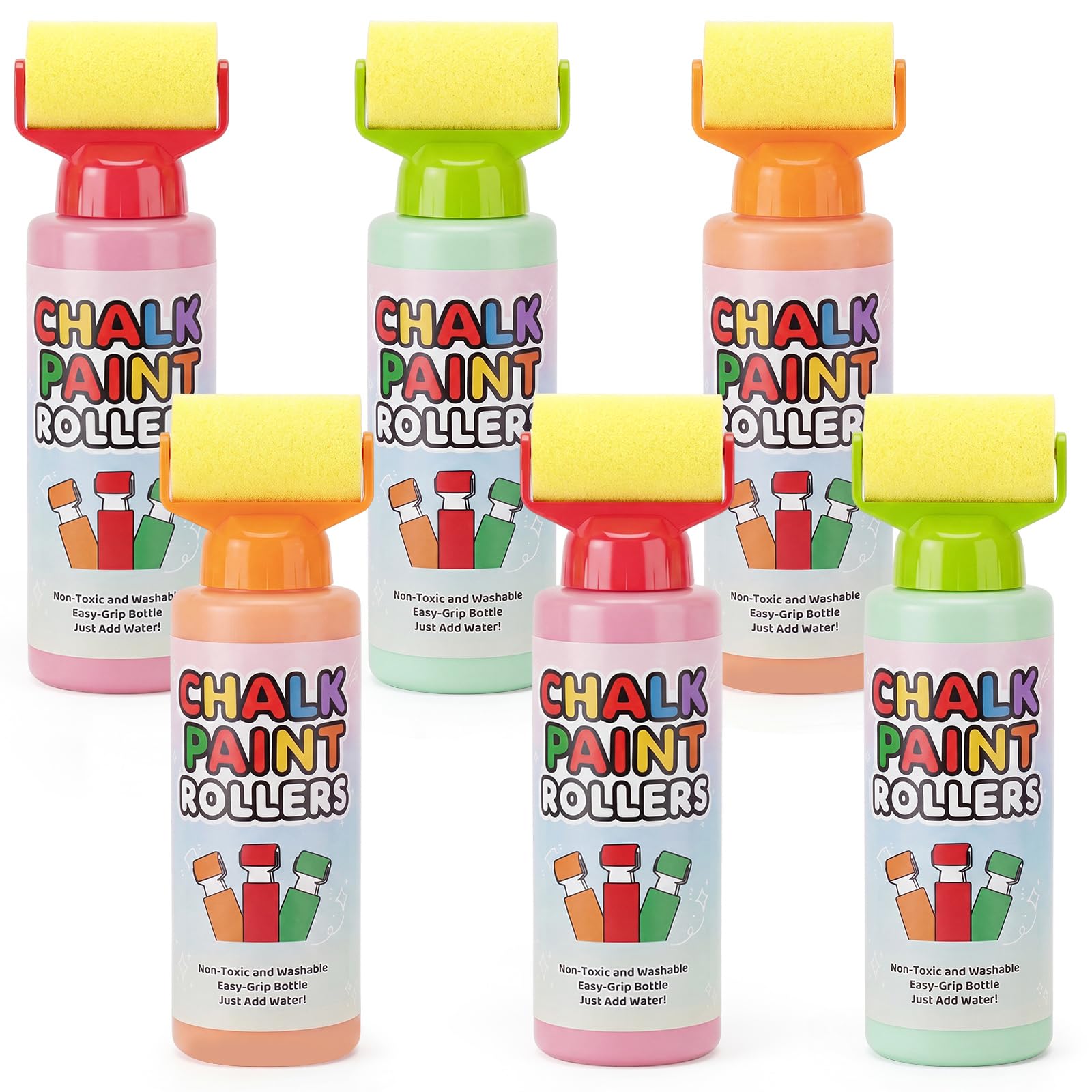 Eaasty 6 Pcs Roller Sidewalk Chalk Set Sidewalk Paint, Red, Green, Orange