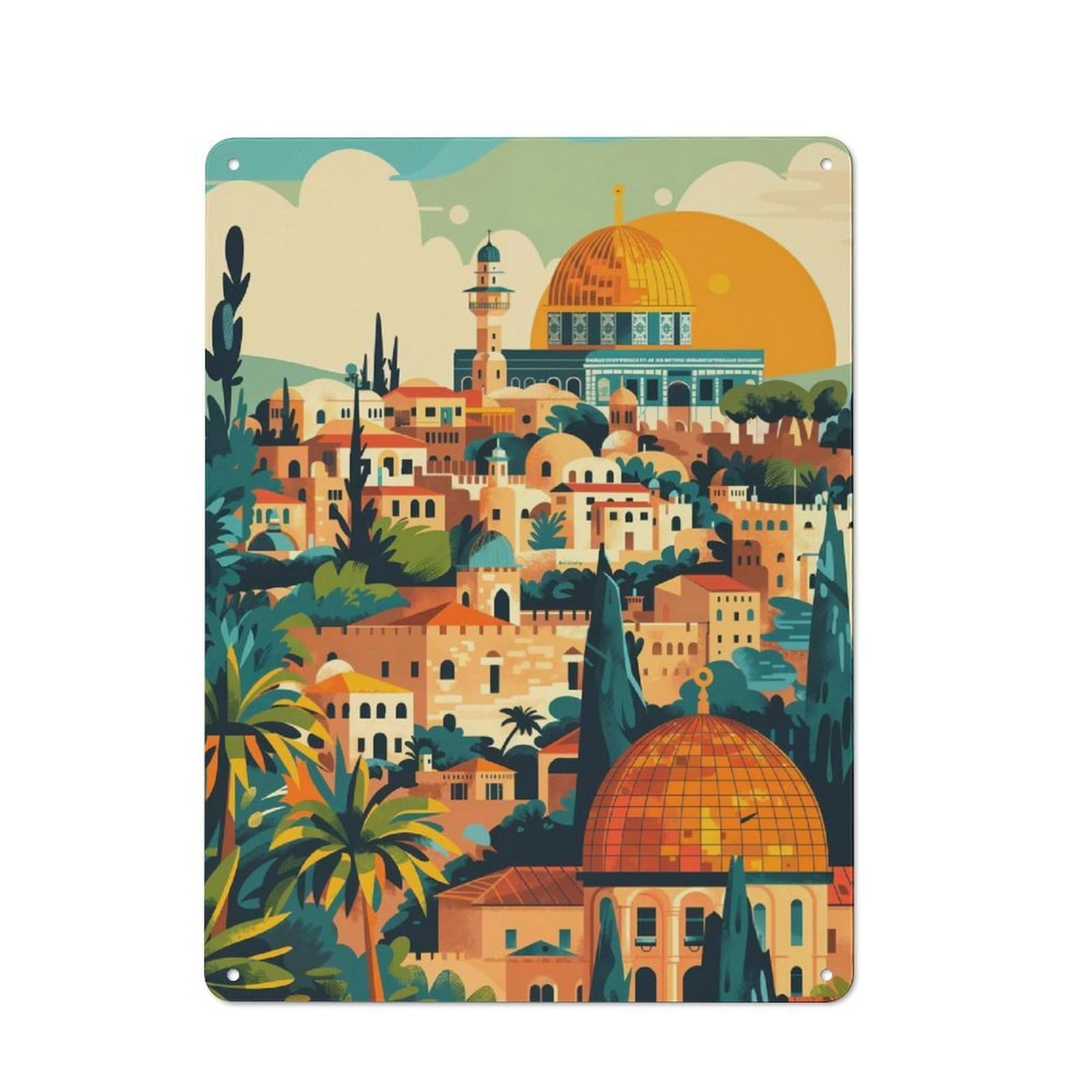 Jerusalem Cityscape Metal Wall Sign 40x30cm, Vintage Home Bar Decor for Pub, Home Bar, Shed Or Man Cave