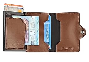 Portacarte In Vera Pelle Con Protezione RFID - Portafoglio Sottile Per Carte, Banconote E Monete, Marrone