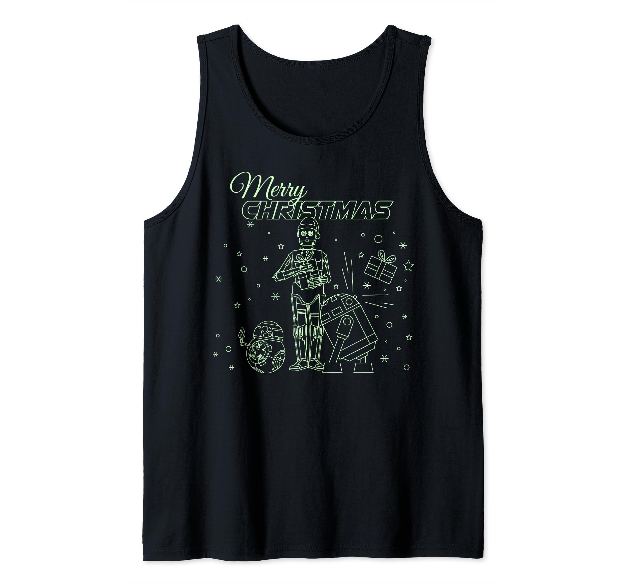 Star Wars Christmas Droids Line Art Merry Christmas Tank Top, Black