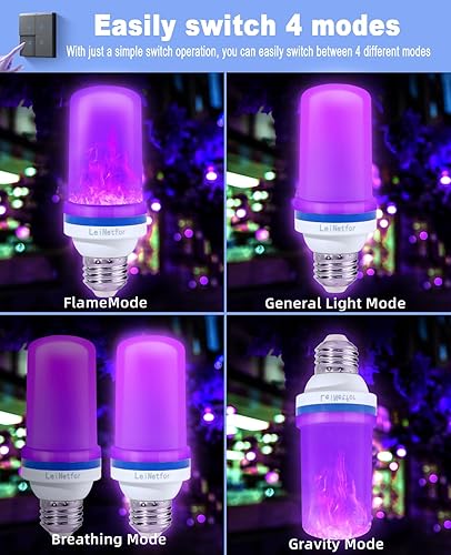 Miniatura 7 de Bombillas LED de llama morada mejoradas, decoraciones de Halloween, bombillas para exteriores, base E26E27, bombillas parpadeantes moradas de