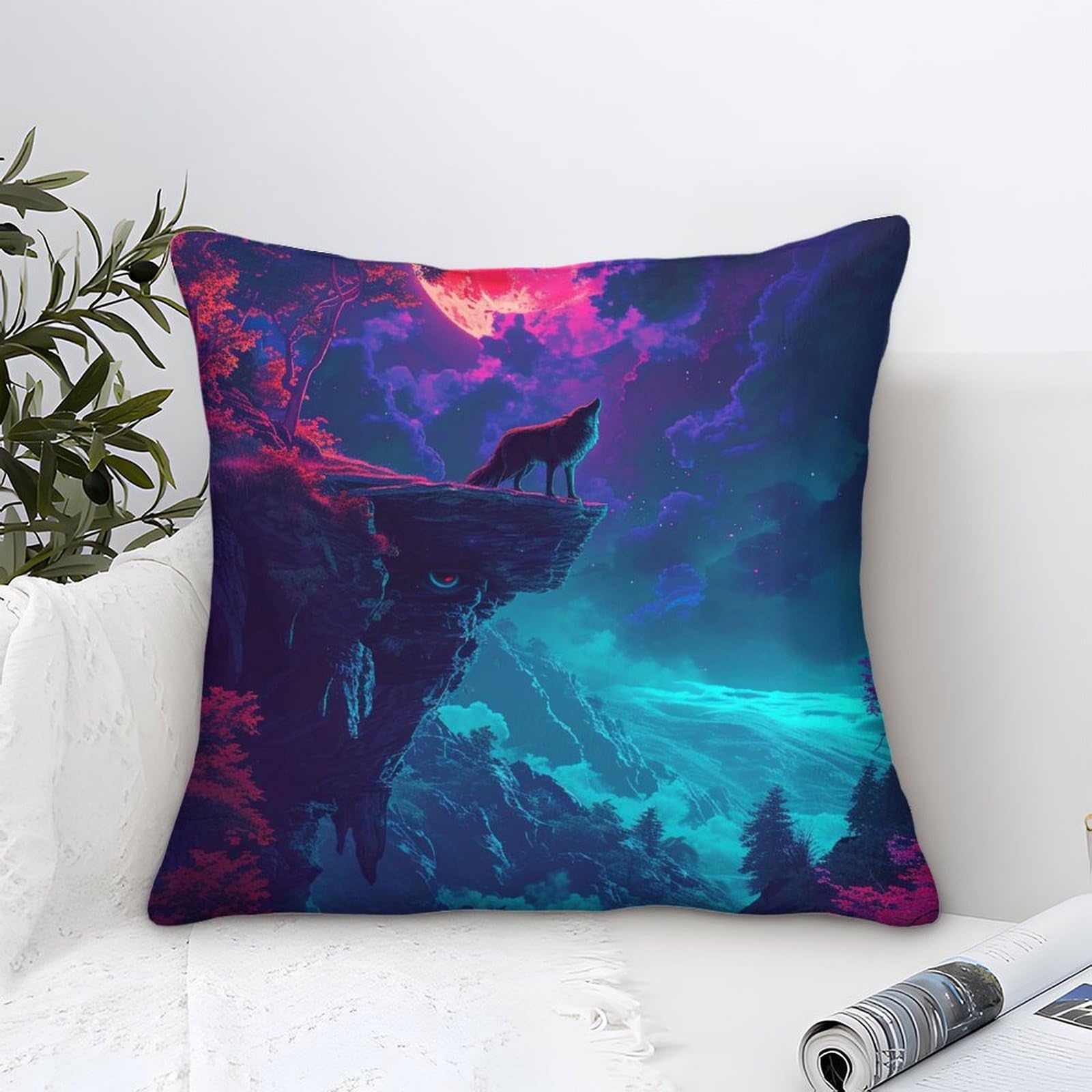 Lkbasoegd Style-5 3D Printed Wolf Throw Pillow Covers Square Throw Pillow Decorative Super Soft Pack Of 1 For Home Couch Sofa Decorative, Gifts 45X45cm