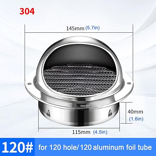 Miniatura 3 de Tapa de chimenea de acero inoxidable 304, rejilla de ventilación de pared exterior para parabrisas, tapa de ventilación de conducto, gorra de