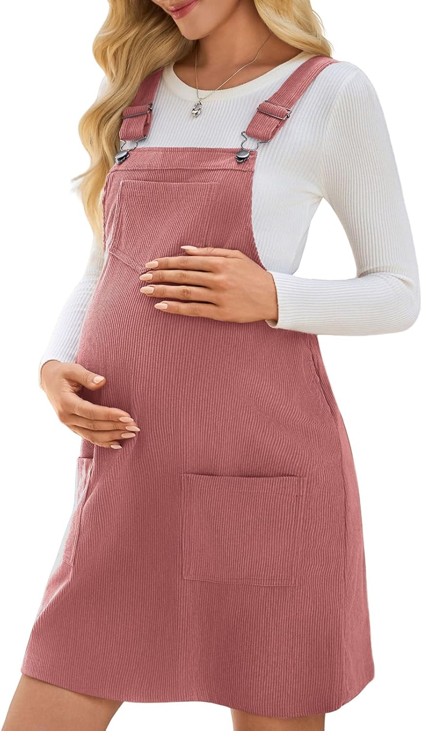 Yousify Womens Maternity Overalls Dress Corduroy Adjustable Strap Bib Casual Fall Overall Shorts Dresses with Pockets