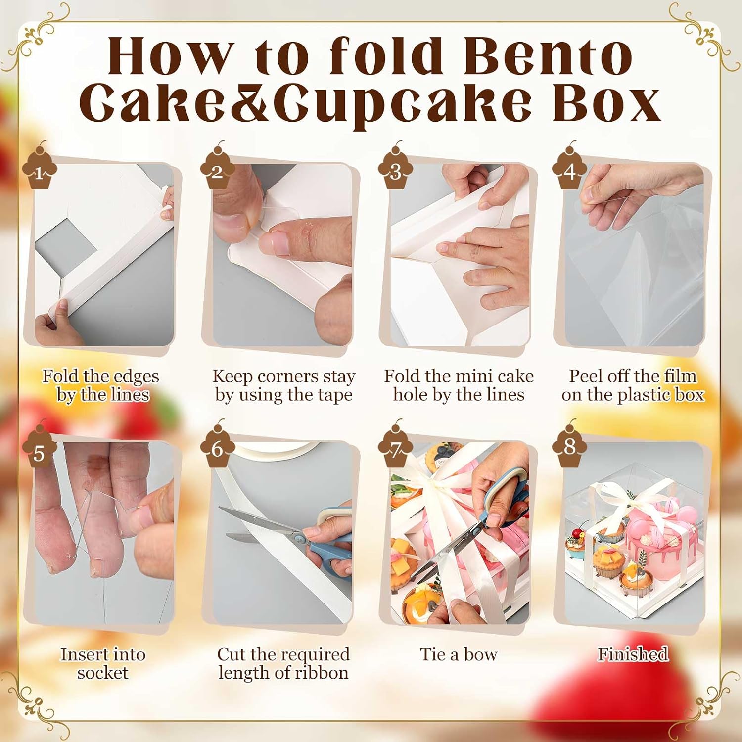Sayglossy 6 Pack 1+5 Bento Cake Boxes with Cupcakes Clear Bento Cakes and Cupcake Box Combo Fit 5 Cupcakes and 1 Mini Cake for Mothers Day Wedding Birthday Treats Donuts Muffins Bakery (White)