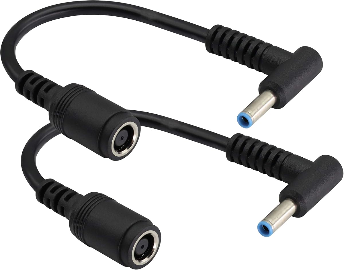 90 Degree Tip Laptop Power Cable DC 7.4mm x 5.0mm Female to 4.5mm x3.0mm Male Charging Connector DC Power Converter Cable DC Jack for HP Notebook Adapter Replacement Power Cord(15cm/2Pack)