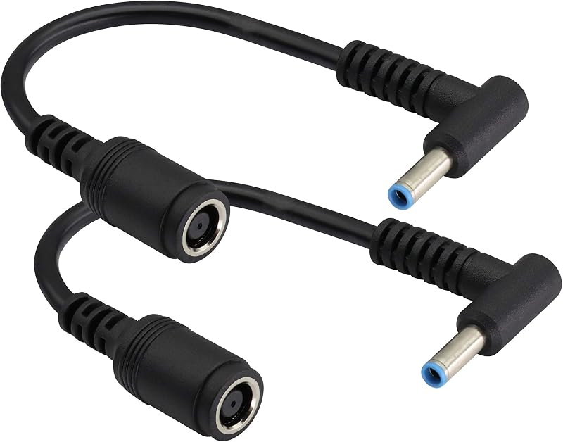 90 Degree Tip Laptop Power Cable DC 7.4mm x 5.0mm Female to 4.5mm x3.0mm Male Charging Connector DC Power Converter Cable DC Jack for HP Notebook Adapter Replacement Power Cord(15cm/2Pack)