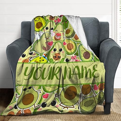 Miniatura 5 de Manta de aguacate personalizada con nombre, 40 x 30 pulgadas, bonita manta para niños, niñas, niños, mantas de felpa suave verde para regazo y silla