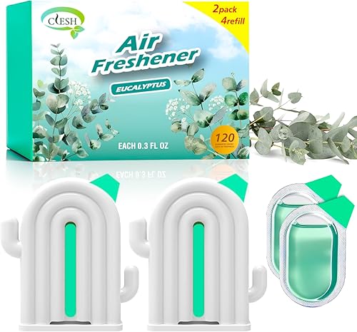 Miniatura 12 de Ambientador para el hogar, paquete de 2, 2 recargas, aroma a melocotón, eliminador de olores, hasta 120 días, ambientador en forma de cactus para