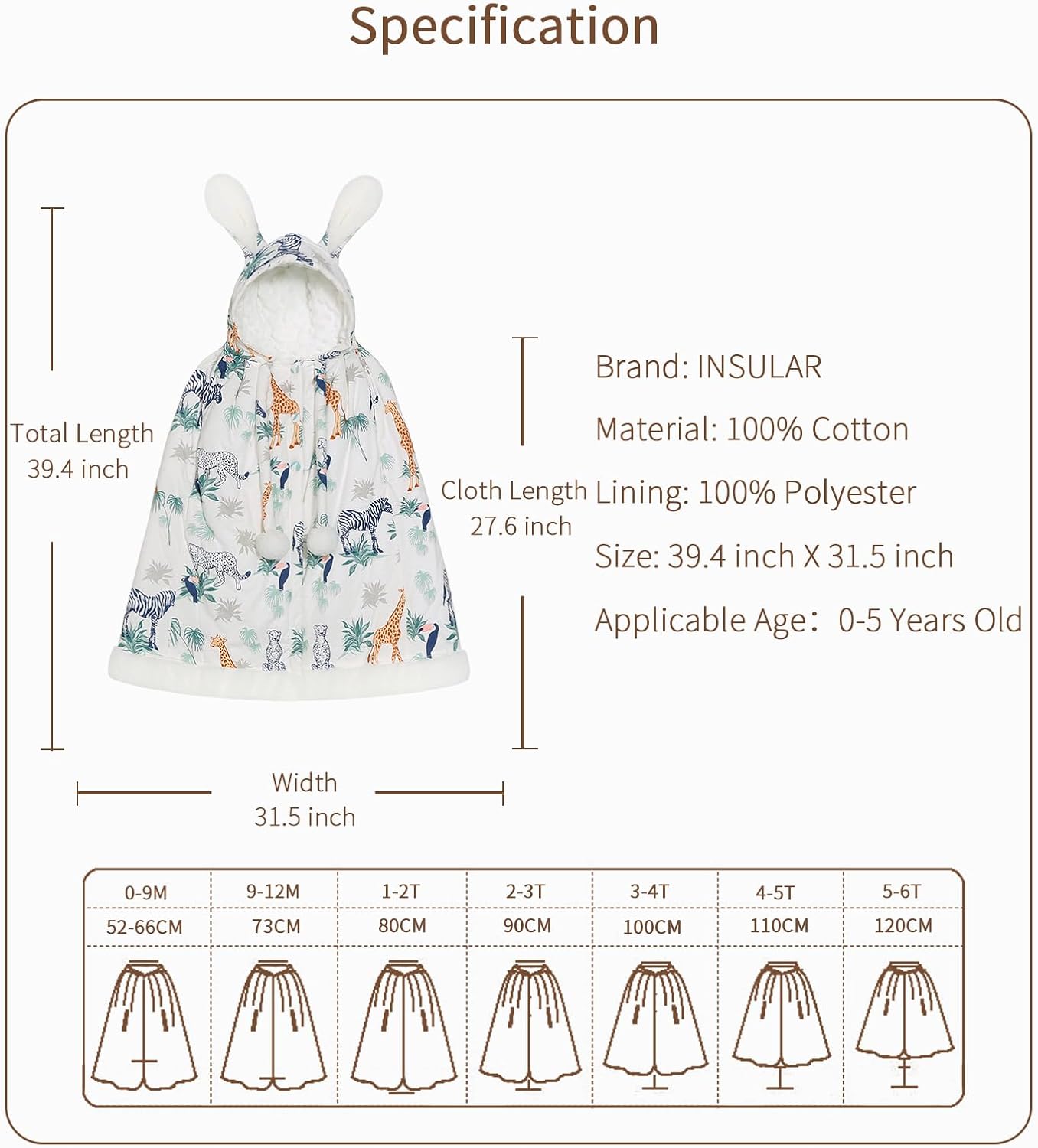Insular Kids Car Seat Poncho, Baby Baby Girls Hooded Cape Cloak Coat