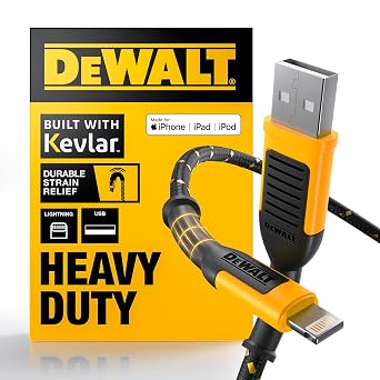DEWALT Heavy Duty USB A to Lightning Cable [Apple MFi Certified], 6FT
