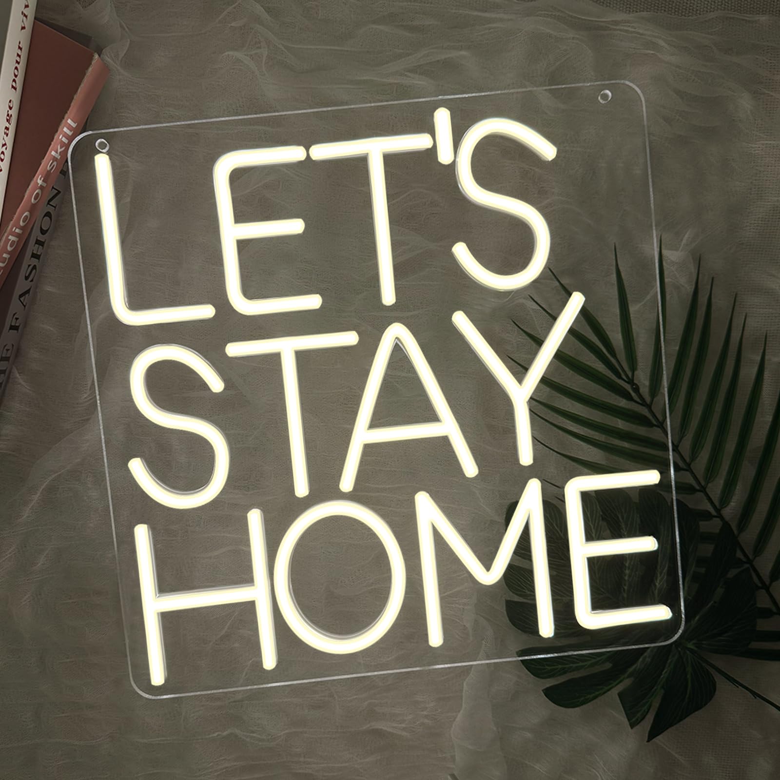 Let's Stay Home Neon Signs ciepła biała litera LED, neonowa lampka reklamowa na ścianę, USB, neonowe światło do domu, sypialni, salonu, kuchni, na prezent