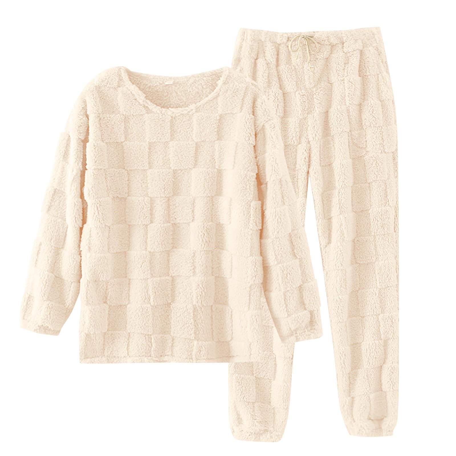 Conjunto de pijama para mujer, invierno, cálido, largo, ropa de dormir informal, forro polar, manga larga, chaqueta de felpa y cintura alta, pantalones de pijama para el tiempo libre, pijama acogedor