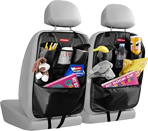 Rubbermaid Organizador de coche para asiento trasero, alfombrillas y protector de respaldo de asiento, organizador de automóvil para niños con 6