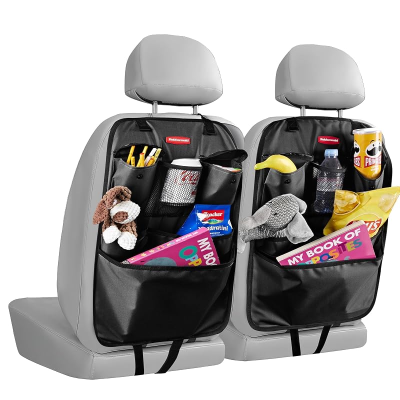 Organizador para Banco Traseiro Rubbermaid com Protetor de Encosto e 6 Bolsos, Preto, Pacote com 2