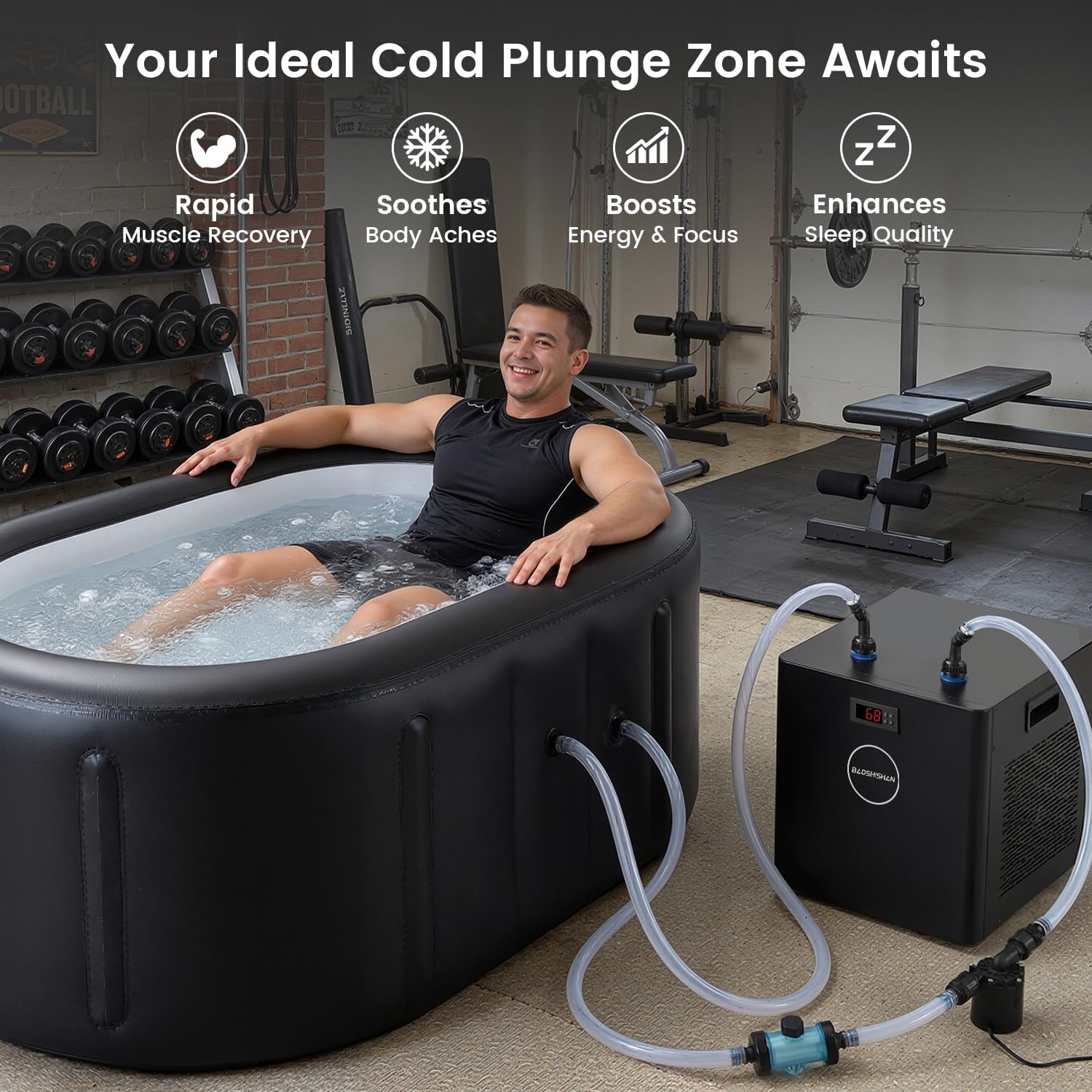 BAOSHISHAN 1/2hp Cold Plunge Chiller, 132gal Water Chiller for Ice Bath with Filter, Hose, Water Pump, Quiet Ice Bath Chiller for Athletes Recovery Cold Therapy Home Use