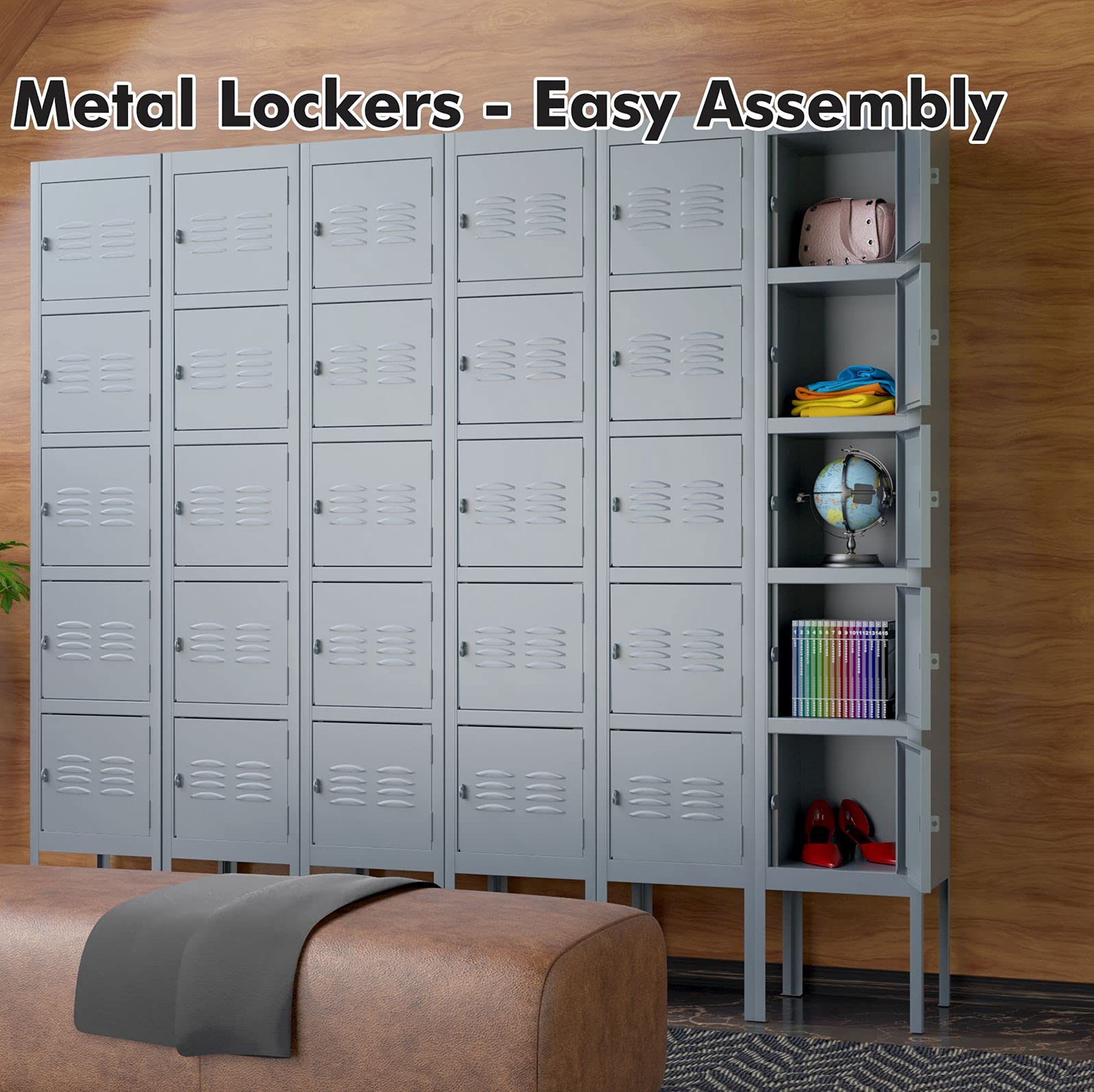 MIIIKO Metal Locker with 5 Doors, Steel Lockers for Employees