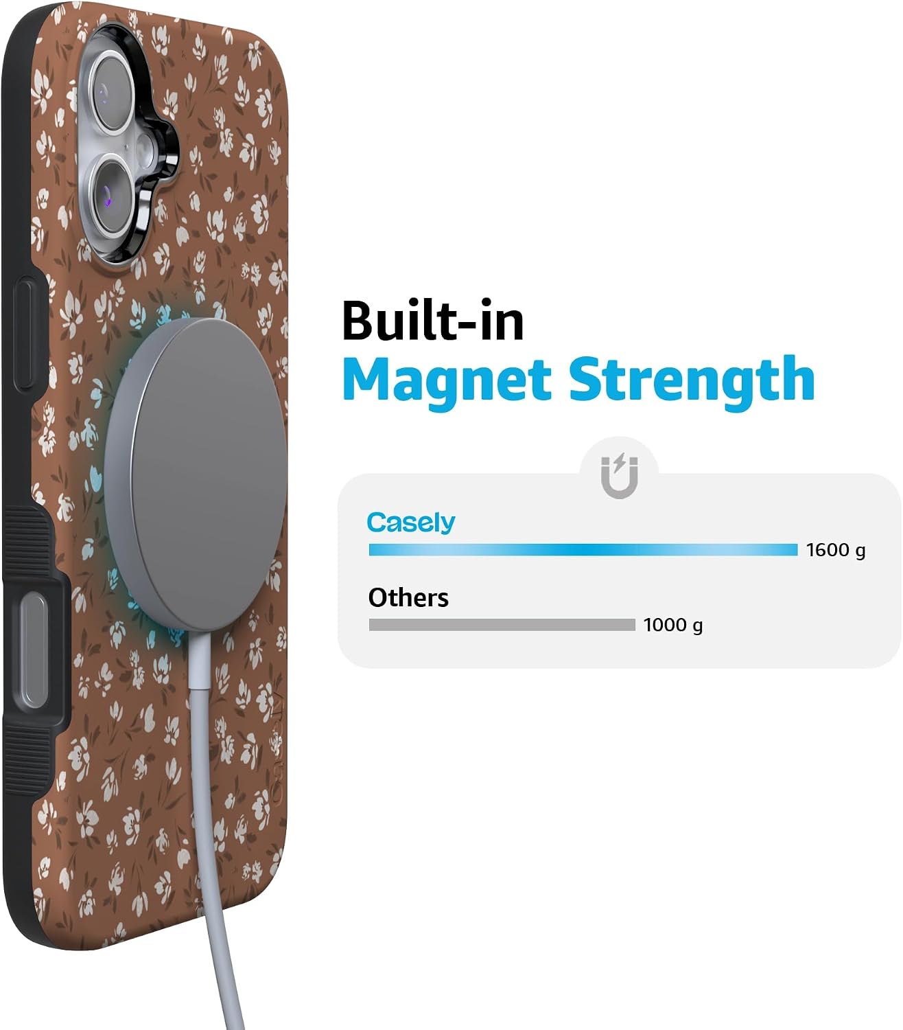Casely iPhone 16 Plus Case | Mocha Meadow | Tiny Flowers | Bold Protective Design | Compatible with MagSafe
