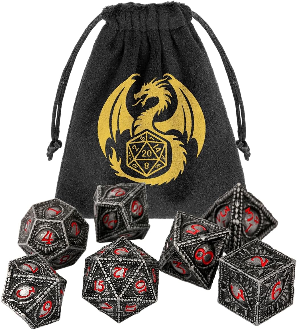 Black Silver Dragon Eyes Design DND dice Set