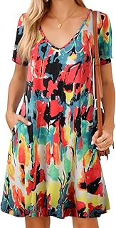 Women T Shirt Plus Size Summer Swing Dresses Short Sleeve V Neck Loose Casual Dress - Buy now