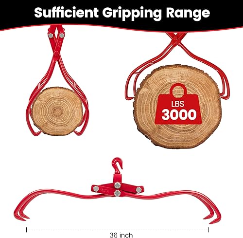 Vista 20 de Pinzas para leña de 28 pulgadas, 4 garras, pinzas giratorias de acero para madera, pinzas de deslizamiento de troncos resistentes, capacidad