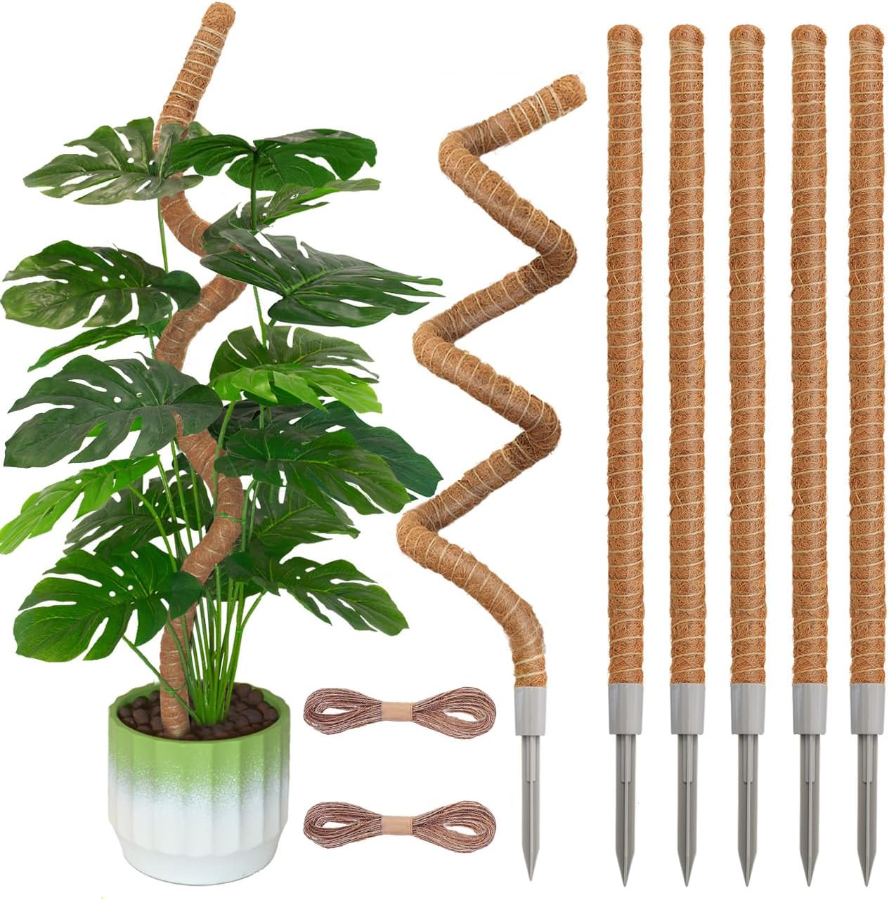 Moss Pole 31.5 Inch, 6 Pack Bendable Moss Pole for Plants Monstera, Moss Poles for Climbing Plants Indoor, Coconut Fiber Plant Poles Support Sticks for Potted Plants (31.5inch × 6pcs)