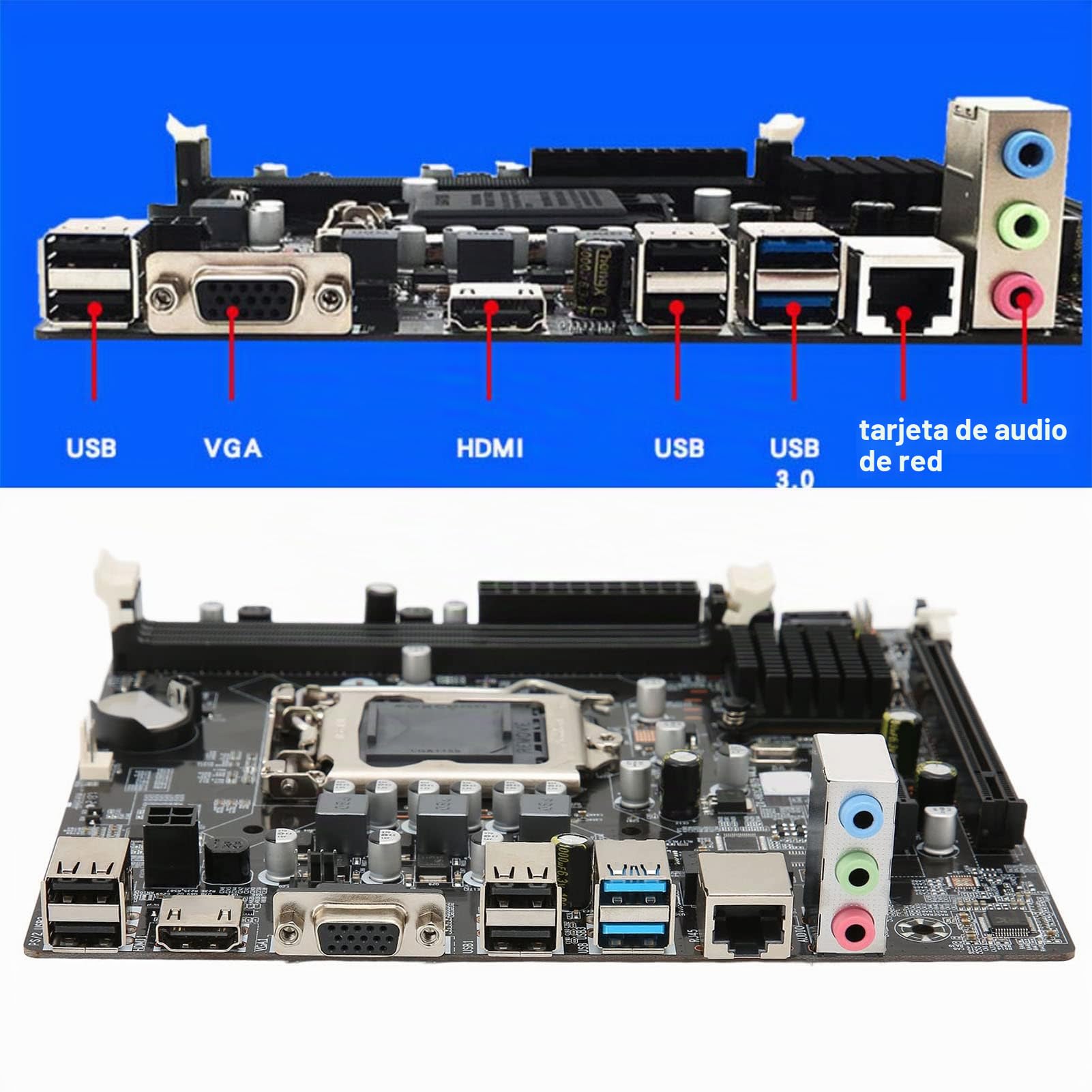 Placa Base LGa 1155 DDR3 para Computadora, para Placa Base Gaming con 3 SATA2.0/1 SATA3.0, RAM DDR3 de Dos Canales, Conector de Alimentación de 4 Pines/24 Pines