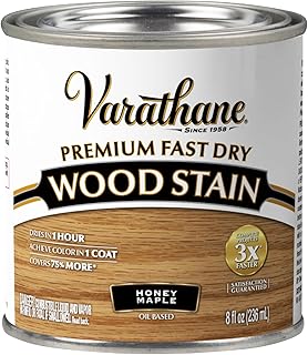 Varathane Premium Fast Dry Wood Stain | 1 Hour Dry Time | 1 Coat Color | Interior Wood Stain | Furniture, Cabinets, Doors, Trim | Half Pint | Honey Maple