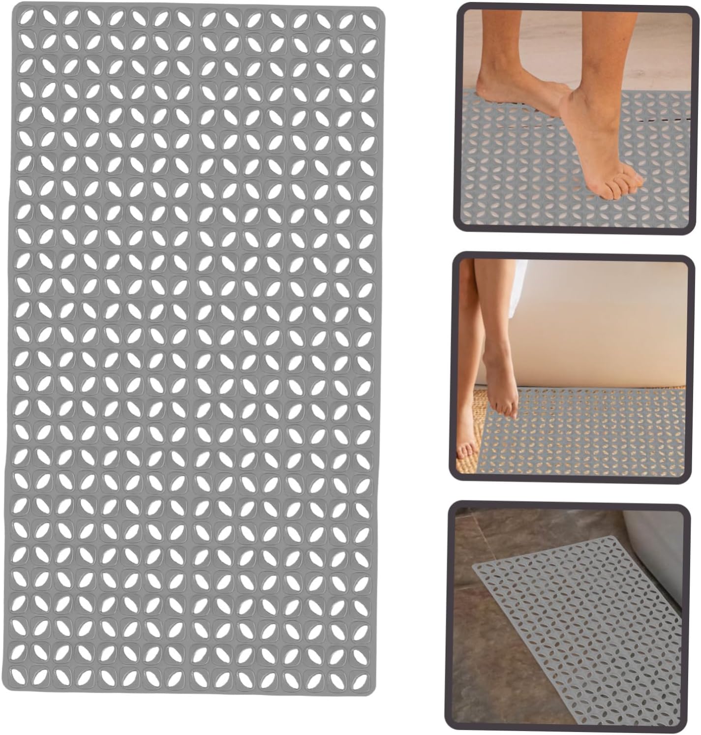 Anti-Skid Bathroom Mat with Suction Cups Shower Pad for Bathtub Comfortable Nonslip Floor Mat for Safe Use Wet Areas TPE Material Grey