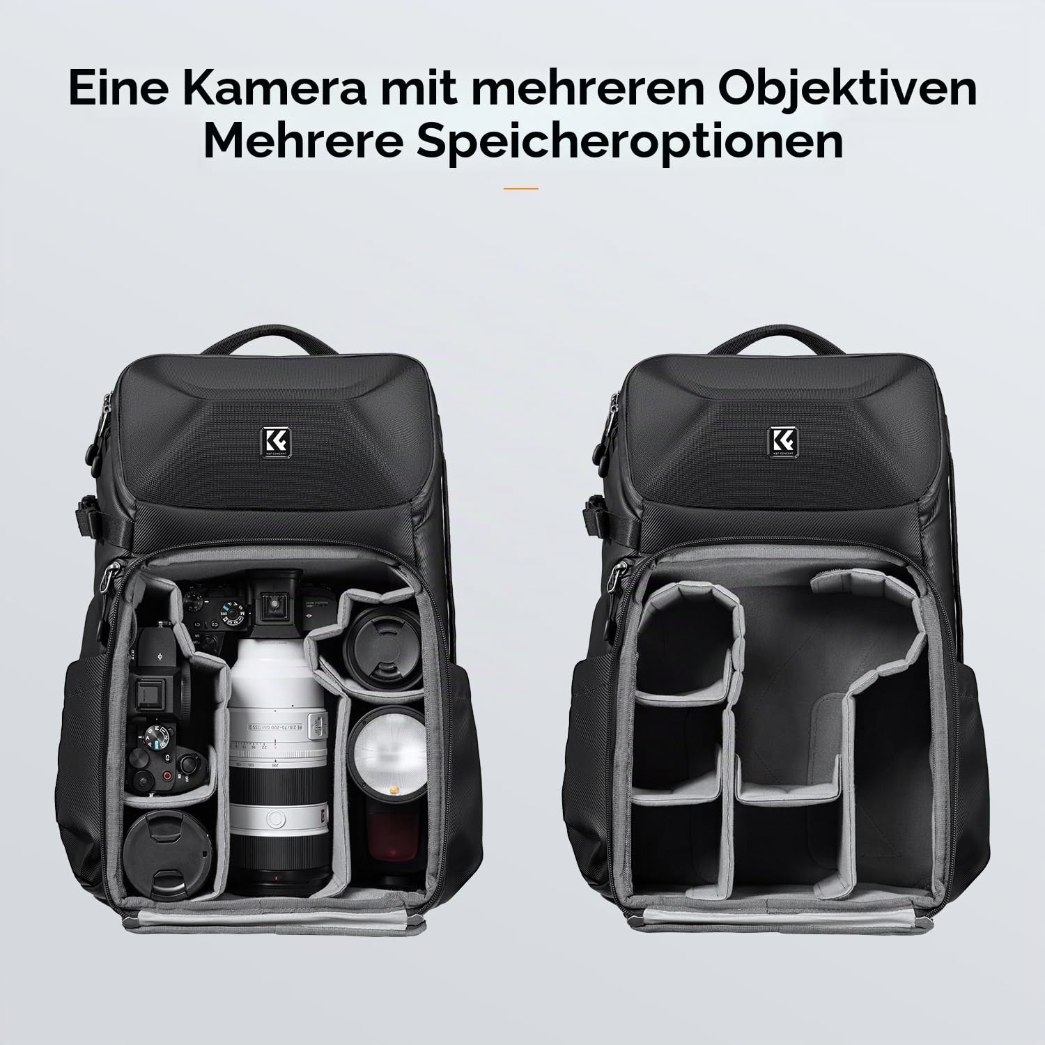 K&F CONCEPT Kamerarucksack, Fotorucksack Wasserdicht Spiegelreflex DSLR Camera Bag für Spiegelreflexkameras Digital, Multifunktionale Kameratasche für DSLR-Kameras (20L)