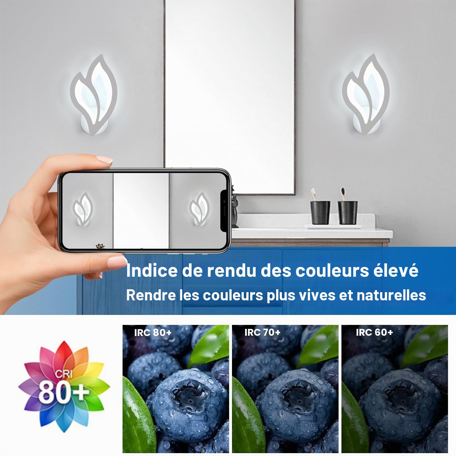 2 Pièce Applique Murale LED, 13W 6500K Lumière Blanche Froide