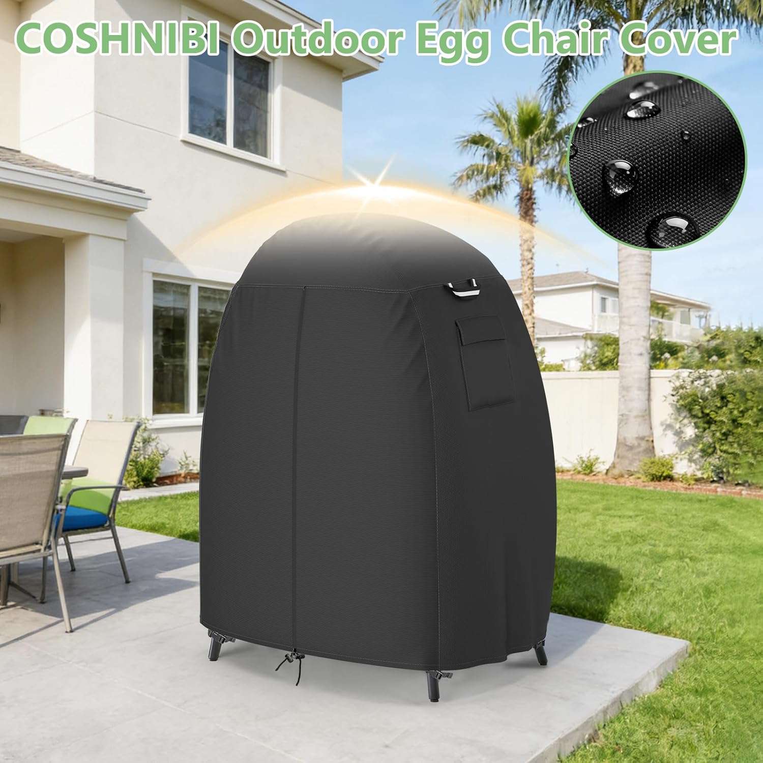 COSHNIBI Egg Chair Cover,Waterproof Dustproof Covers for for Patio Egg Rattan Chair and Standing Wicker Egg Chair,Black-40" L x 40" W x 56" H