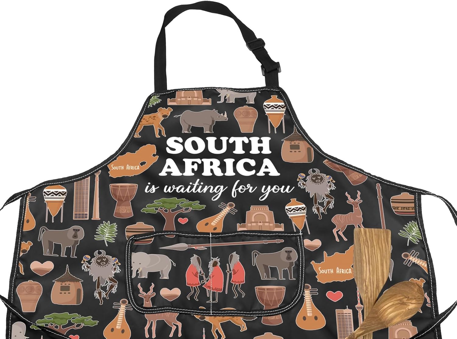 MNIGIU South Africa Symbols Cooking Apron South Africa Kitchen Apron With Pockets Vacation Themed Gift - Image 3